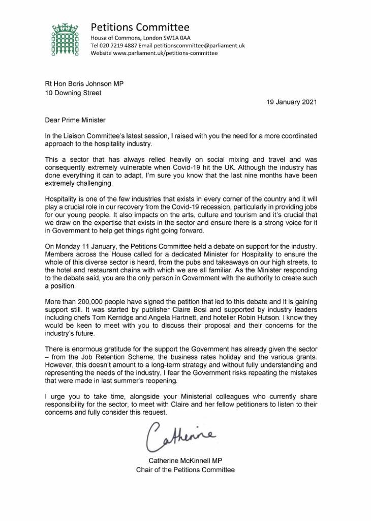 Catherine McKinnell MP (@cmckinnellmp) on Twitter photo Following the <a href="/HoCpetitions/">Petitions Committee</a> #HospitalityPeititionDebate, I have written to <a href="/BorisJohnson/">Boris Johnson</a> to press the case made by <a href="/seatat_thetable/">Seat at the Table</a> & to urge him to fully engage with the petitioners <a href="/chefpublishing/">Chef & Restaurant Magazine</a> <a href="/RobinHutson/">Robin Hutson</a> <a href="/ChefTomKerridge/">Tom Kerridge</a> @AngelaHartnett <a href="/UKHofficial/">UKHospitality</a>. #seatatthetable Following the <a href="/HoCpetitions/">Petitions Committee</a> #HospitalityPeititionDebate, I have written to <a href="/BorisJohnson/">Boris Johnson</a> to press the case made by <a href="/seatat_thetable/">Seat at the Table</a> & to urge him to fully engage with the petitioners <a href="/chefpublishing/">Chef & Restaurant Magazine</a> <a href="/RobinHutson/">Robin Hutson</a> <a href="/ChefTomKerridge/">Tom Kerridge</a> @AngelaHartnett <a href="/UKHofficial/">UKHospitality</a>. #seatatthetable