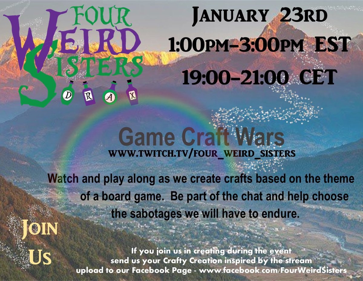 willcook4games's tweet photo. we're doing a thing again tomorrow.. join Duchess, DD, and Runa as they craft (and craft along!) or just hang out with me in the chat talking about whatever is on our minds while making them do crazy crafting challenges! https://t.co/rhCCLKnorl