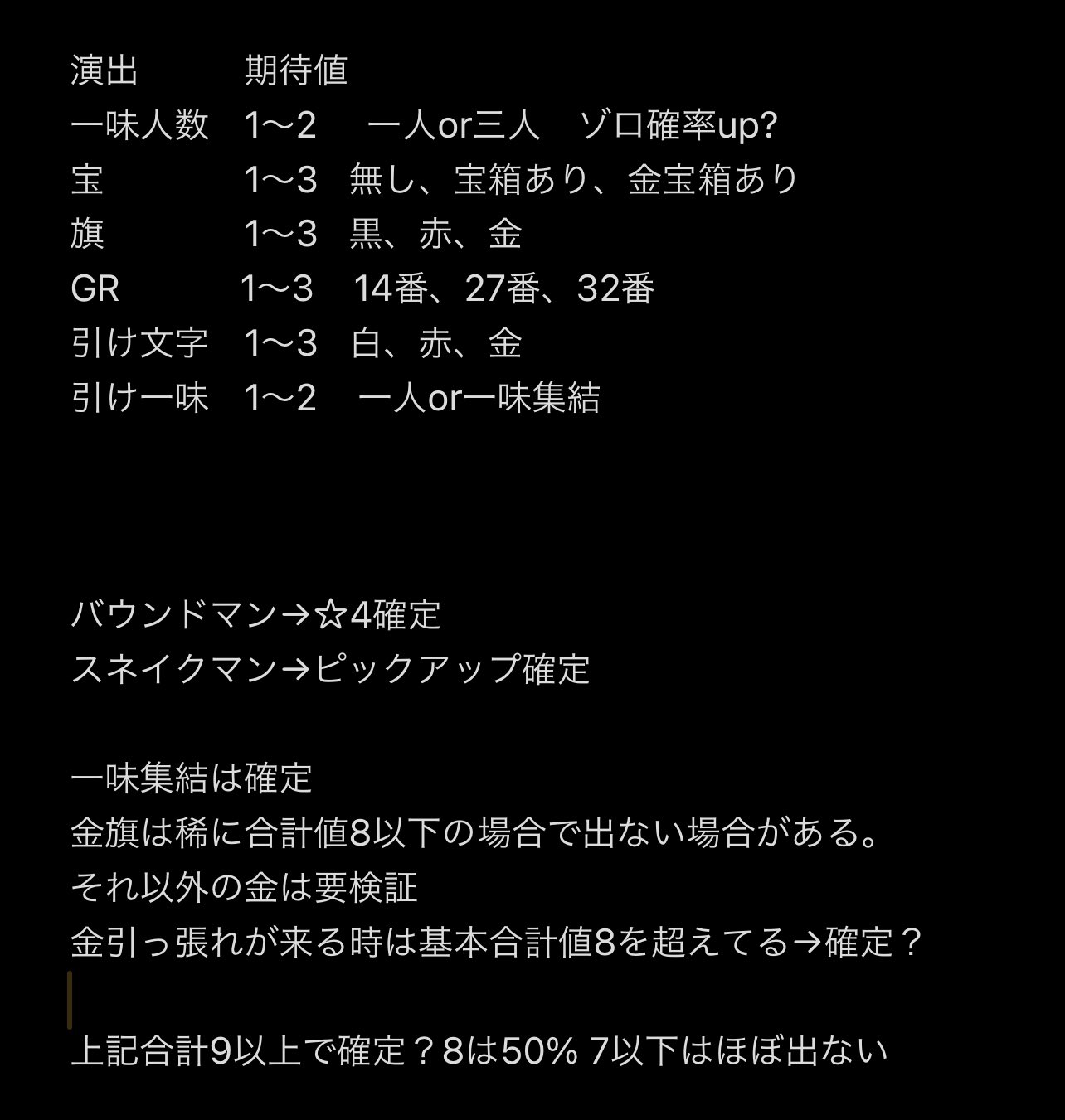 Luk 新ガチャ演出まとめてみました あとは一味のパターンによる確率の変動の検証と合計値8の時に出る時と出ない時があるのでそこの検証をしていきます 何か情報あればお願いします バウンティ バウンティラッシュ バウンティ Luk 新ガチャ演出まとめてみました あとは一味のパターンによる確率の変動の検証と合計値8の時に出る時と出ない時があるのでそこの検証をしていきます 何か情報あればお願いします バウンティ バウンティラッシュ バウンティ
