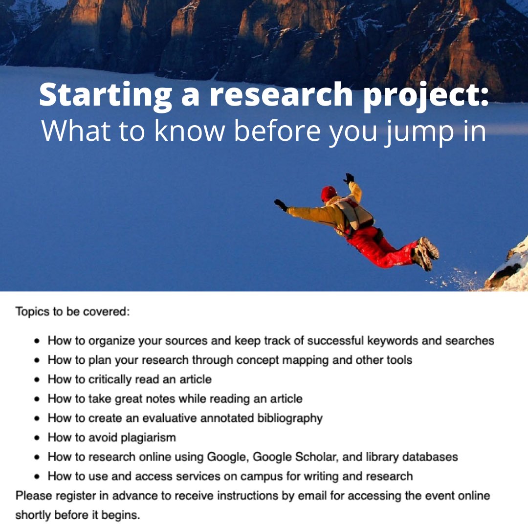 bsuwrites's tweet image. Have a research project looming? Check out this workshop by BSU libraries, The Learning Center, and The Writing Center and will cover planning and organizing your research.

Monday, Jan 25, 2021 at 11 am
Register Online at bsu.libcal.com/event/7435319
