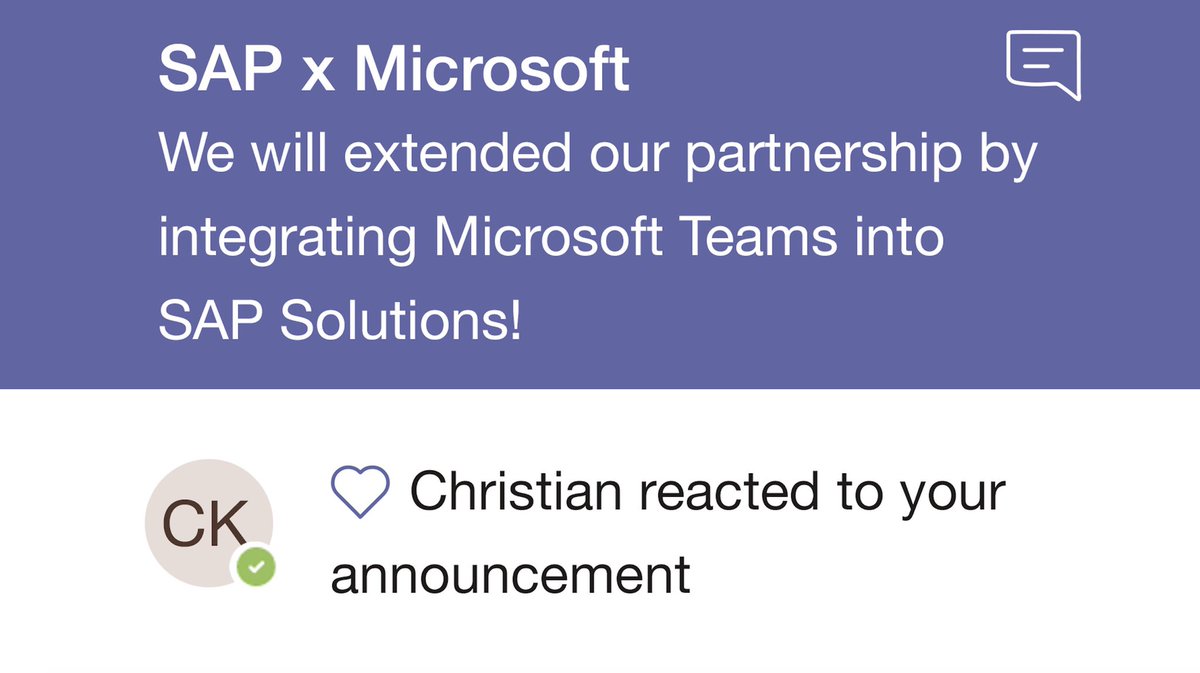 ChrstnKlein's tweet image. I never thought I would appreciate another @Microsoft application as much as my beloved #Excel 😉 But smooth communication is the key to success, especially when working remotely. That's why I'm even happier that we're now integrating @MicrosoftTeams with @SAP solutions. 🙌
