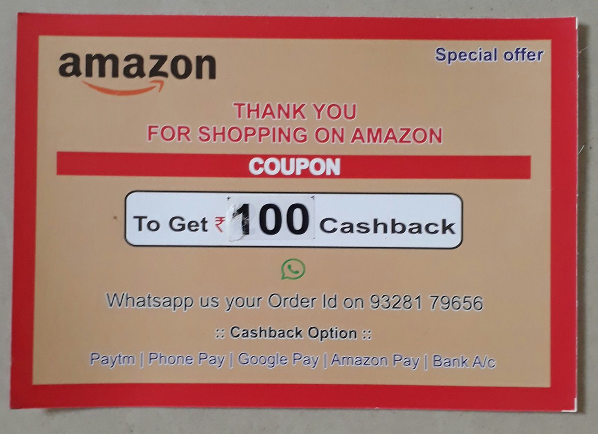 bksinghs's tweet photo. A new FRAUD trick!
A Cashback scratch Coupon has been sent inside @amazonIN order to send Order Id. to Whatsaap No. 9328179656
Cashback option through @Paytm @GooglePay @amazonpay and Bank A/C
I knew a similar fraud with @snapdeal
Beware of such Frauds!
Never share A/C Details https://t.co/JLm7iAu30p