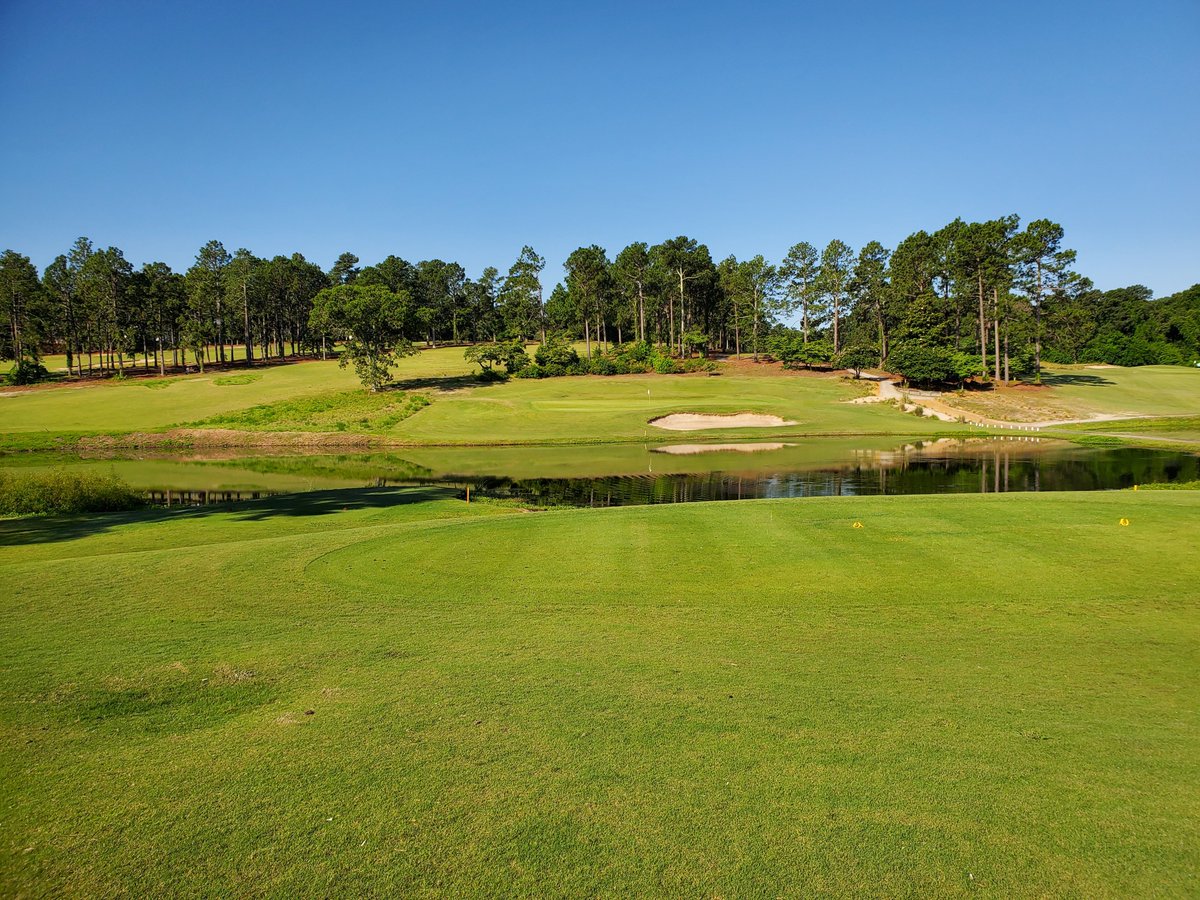 Hyland GC was a pleasant surprise in the Pinehurst area. A vibrant "locals'" course, 14 of the 18 holes play on, over, around or across the singular interesting land movement. The greens are a bit repetitive: bunker left, bunker right, clover shaped surface, but it's fun.10/