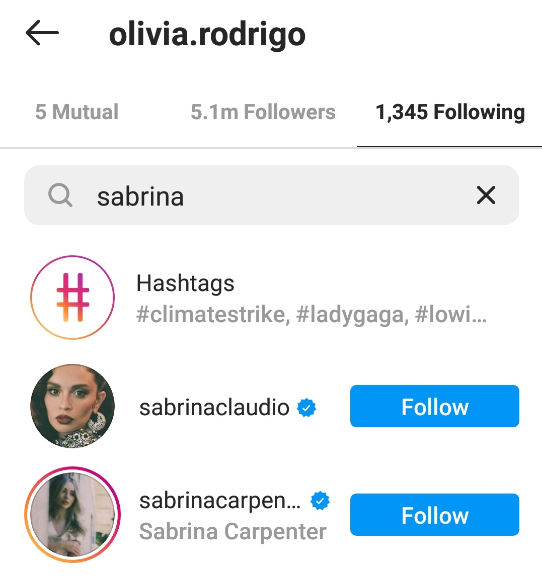 Olivia still follows sabrina on Instagram