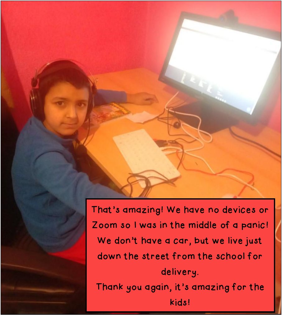 GillasLane's tweet photo. Panic set in for some of our parents when they heard their children would have to access learning from home. What would they do without any devices? Thankfully, it was @BloomfieldTrust and @Raspberry_Pi  to the rescue! @equinns @martinhellawell #goodtobegillas #thankyou https://t.co/V3b3RjPZAz
