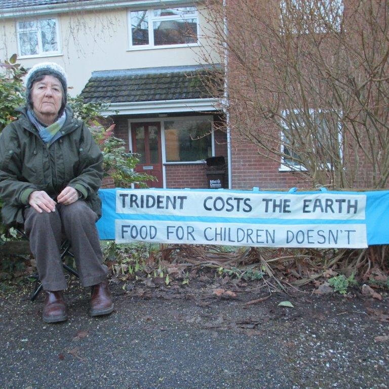 Our Friend Laura Conyngham has made a banner in her garden in response to international law declaration that nuclear weapons are illegal, calling for Britain to scrap Trident to comply.
Please share widely from the safety of your own home around your networks. 
<a href="/BritishQuakers/">Quakers in Britain</a>