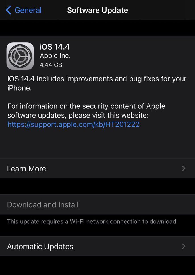 Apple__Doc's tweet photo. JUST IN:

@Apple has released iOS 14.4 RC for developers. 

#apple #ios https://t.co/sZ4RxXlKuU