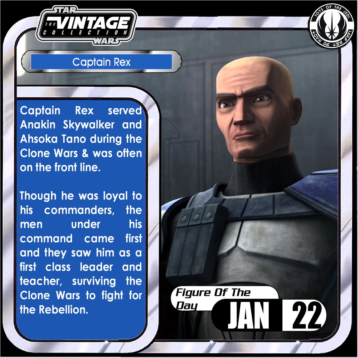 ToysJedi's tweet photo. #ActionFigureOfTheDay #CaptainRex from #TheVintageCollection Maddening that @Hasbro released this sculpt again. Poor articulation & an undersized, non-removable helmet all leads to a disappointing figure. At this point we need a kitbash with new parts #DefinitelyNotDefinitive https://t.co/PRDGZqWkEz