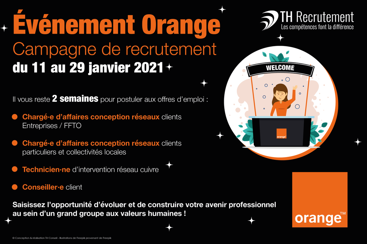 TH_Recrutement's tweet photo. #event #recrutement @orange #CDD #CDI
👀 Vous recherchez un #emploi dans le secteur des #télécommunications et plus particulièrement l'ingénierie #réseaux ? Devenez chargé·e d'affaires conception réseaux clients particuliers et collectivités locales ! ➡️ https://t.co/HVNHtjflwp https://t.co/AE3qic7cGi