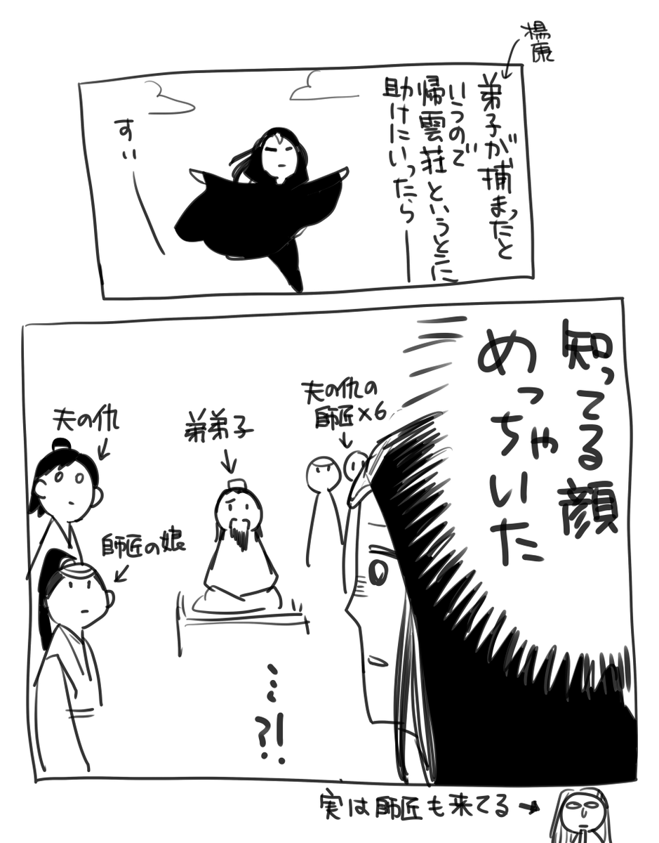 ドキッ!関係者だらけの帰雲荘。
梅超風は目が見えないので、勢ぞろいに気づくまでのタイムラグもなんだかシュール。 