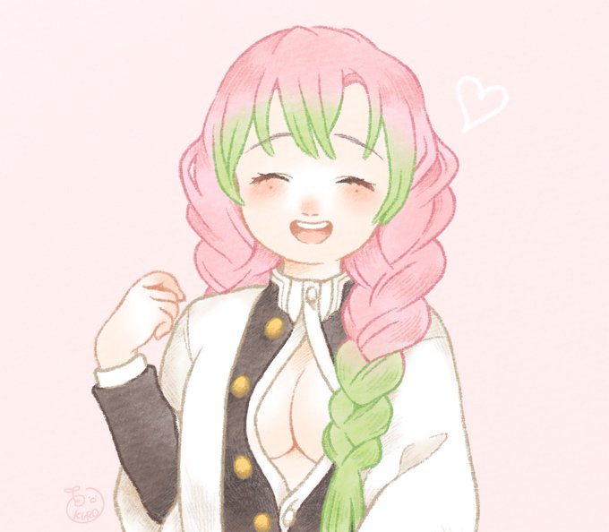 黒豆ヒヨコさんがTwitterに投稿した甘露寺蜜璃(鬼滅の刃)のイラスト。