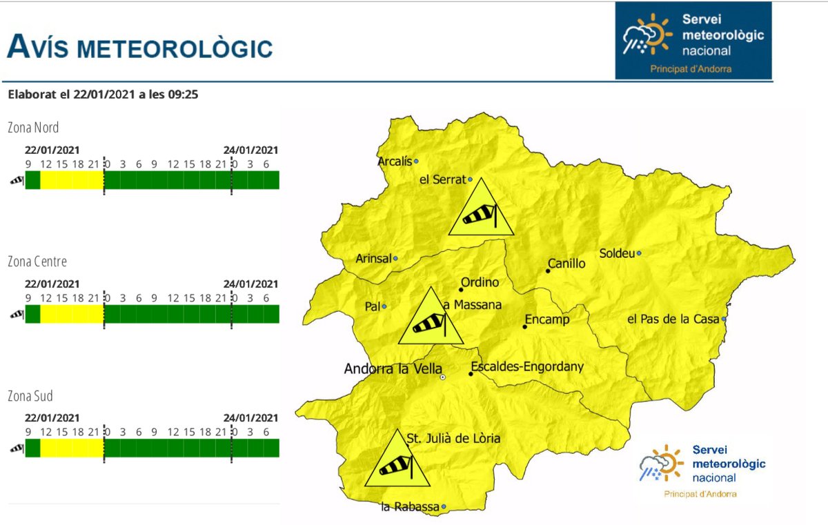 #avís_groc meteo per vent a partir d'avui al migdia, les ràfegues poden arribar als 100km/h als cims i a 70 km/h a fons de vall.
🍃Precaució en les activitats d'exterior.
👉Retireu els objectes de balcons que puguin caure. https://t.co/K6WiAZgcaW