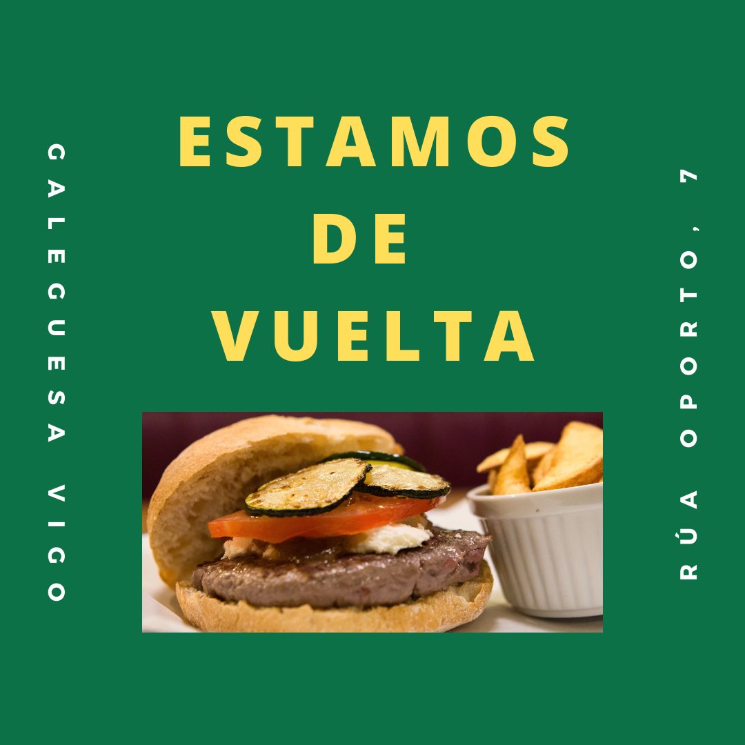 Acabamos la semana con buenas noticias... ¡ESTAMOS DE VUELTA! 

Desde hoy, podéis pedir vuestras galeguesas a domicilio (Just Eat) o venir a recogerlas 🍔

HORARIOS:
Miércoles, jueves y domingos: 13:00 a 15:45 y 20:00 a 23:00
Viernes y sábados: 13:00 a 15:45 y 20:00 a 23:45