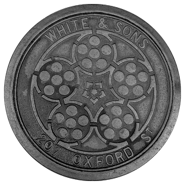 CoversUnderfoot's tweet photo. London, W1 coal plates, day 19: Three of White &amp; Sons, 207 Oxford Street. Born in Oxford St. William White worked for &amp; then in partnership with Joseph Gibbons, ironmonger.  He continued the business with his sons William &amp; George from 1875 until 1919. https://t.co/VzdWjzdWat