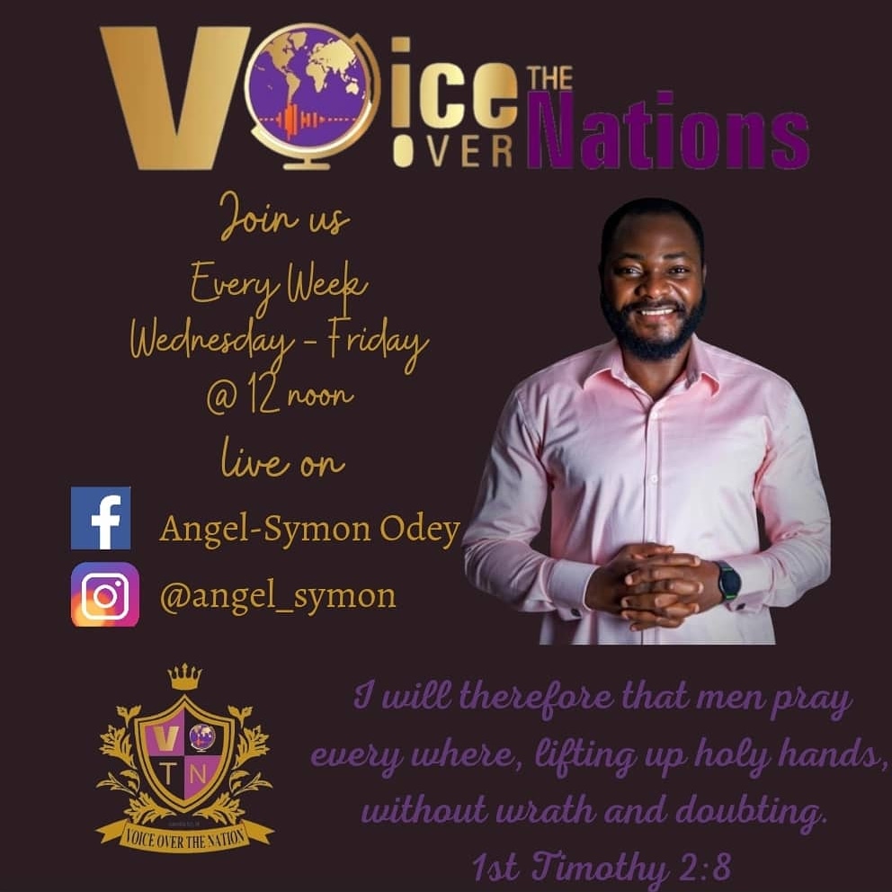 angel_odey's tweet photo. We are now Live on Wednesday, Thursday and Friday, from 12noon - 12:30pm daily.
Facebook - Angel-Symon Odey
Instagram @angel_symon.
#VoiceOverTheNations
#Man-Date
#BPFN
#MenPrayEverywhere
#jer1vs9and10
#1Tim2vs8
#PAR
#PrayARain
#GoodFood https://t.co/LJ2S20ZWXu