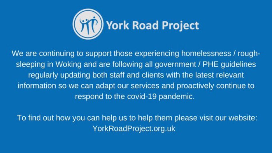 We continue to support those experiencing or at risk of homelessness/rough-sleeping.  

Since the start of this pandemic we have supported 161 individual clients through our service.

Defeating homelessness and rough-sleeping; We are YorkRoadProject.org.uk