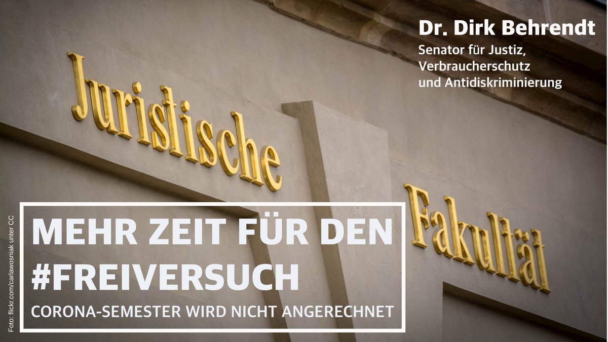Dirk_Behrendt's tweet photo. Das Gemeinsame Juristische Prüfungsamt der Länder Berlin und Brandenburg (GJPA) hat entschieden, dass das Corona-Semester beim #Freiversuch von vornherein nicht mitgezählt wird. Das ist eine sehr gute Entscheidung im Sinne der #Jura-Studierenden. https://t.co/EX1a9s2Vwr