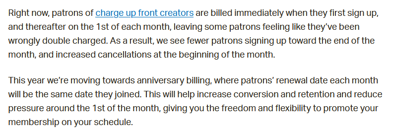 This is unbelievable. A few weeks ago, I raised my concerns to  @Patreon about their awful communication and delivery for creators and they came back promising to do better. This update - which will absolutely destroy the way I run my business - was actually hidden from creators>