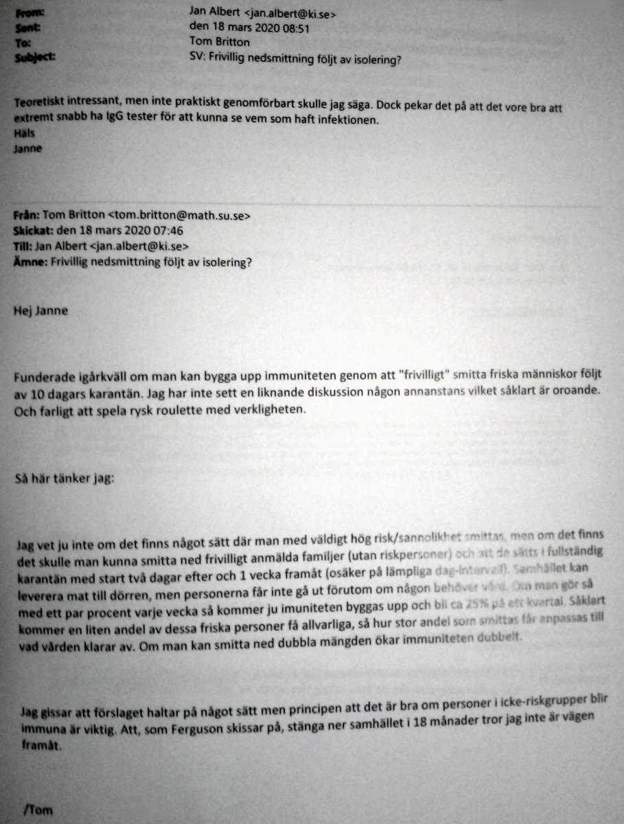 In  #Sweden the lax herd immunity strategy was based on a series of loose ”brain storming” e-mails between officials and un-official advisors. Most of these e-mails are available to the public by law, some have been deleted before they could be released for public access.