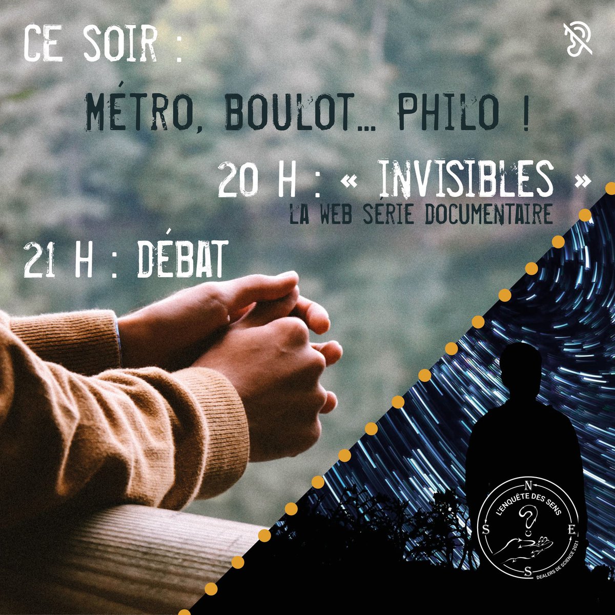 AssociationDDS's tweet photo. Rien de prévu en cette veille de we ? #LEnqueteDesSens vous donne une super piste : regarder Invisibles réalisée par @PoulainOriginal et débattre du sens du travail. Pour casser la routine, choisissez Métro, boulot… Philo ! , ce soir à 20 h, inscription : https://t.co/aguoMbWITC https://t.co/FjsvyHuRuB