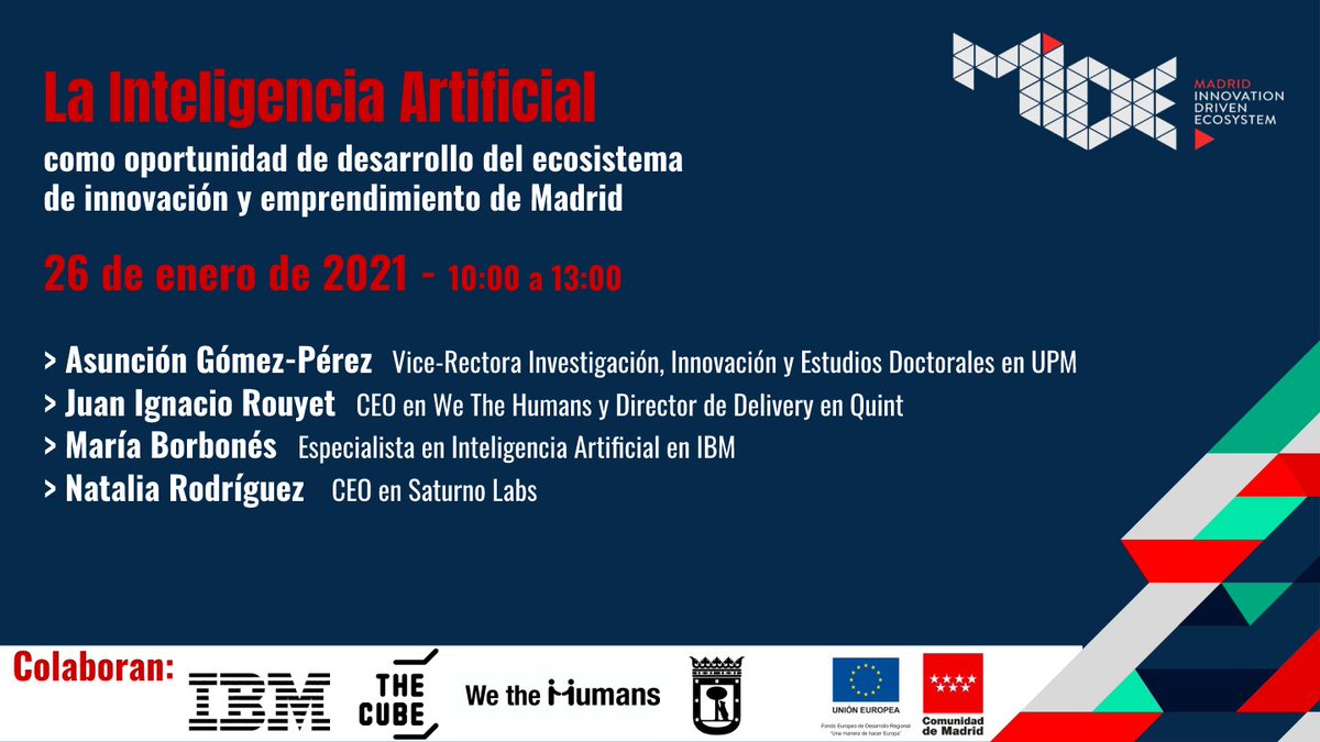 mide_global's tweet photo. 📆 El próximo martes, 26 de enero, ⌚ de 10:00 a 13:00 horas os esperamos a todos en nuestra primera sesión temática del año: “La Inteligencia Artificial como oportunidad para el ecosistema de innovación y emprendimiento de Madrid”. https://t.co/kwneOY4Ul3