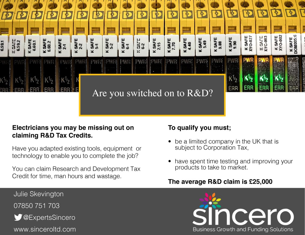 ExpertsSincero's tweet photo. The average R&amp;D Tax Credit is £25K give us a call and we can help you maximise your claim. 07850 751 703

#electrician #electrical #electricianlife #sparky #construction #electricians #sparkylife https://t.co/DIIQfhFK5X