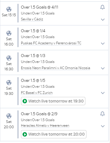 Short odds high chance one this

This is a little different from normal but picked out what I believe is the top 20 over 1.5 games all 90%+ chance of overs in these games

As always follow at own risk and only gamble what you can afford

18+ Begambleaware