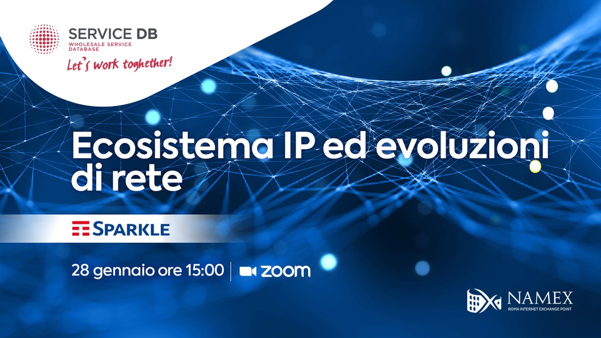 namex_ixp's tweet photo. Iscriviti al prossimo evento Marketplace, in esclusiva per la piattaforma @Service__DB ! Questa volta, il nostro ospite sarà @TISparkle, con cui parleremo di infrastrutture di rete.

Registrati su Zoom:---> https://t.co/qkyhhUF2lS https://t.co/SPD2eMuP0s