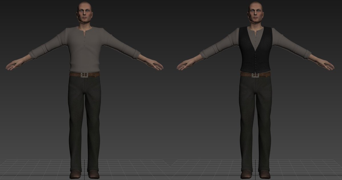 ViciousSarr's tweet photo. I may just go full Deputy Eli look, from Quick Draw, complete with suspenders and ammunition belt. Don't know why, but I'm super into the western look right now. Fits, since this is for #FalloutNewVegas #FNV #FalloutModding https://t.co/uC9Ayg23A1