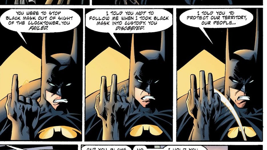 Batman says she made 3 mistakes which well get to but she is warned, not fired.