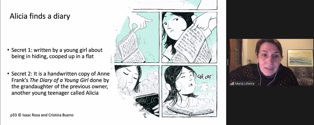 Dr @MLinheira raises the curtain on our visual cultures panel with an examination of haunted houses in the graphic novel 'Aquí vivió. Historia de un desahucio.' #VisionsSpain