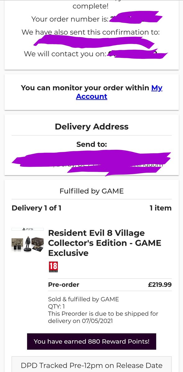 Thanks game pre ordered mine @GAMEdigital #ResidentEvilVillage #ResidentEvil8