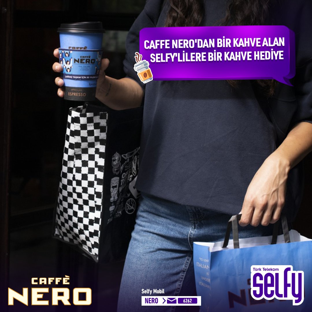 Hediye kahve mi? Tabii ki o da Selfy'de. Caffe Nero'dan bir kahve alana bir kahve de bizden hediye. ☕️ Detaylar 👉 https://t.co/rvRHazRpsX https://t.co/GWge3XcC0u