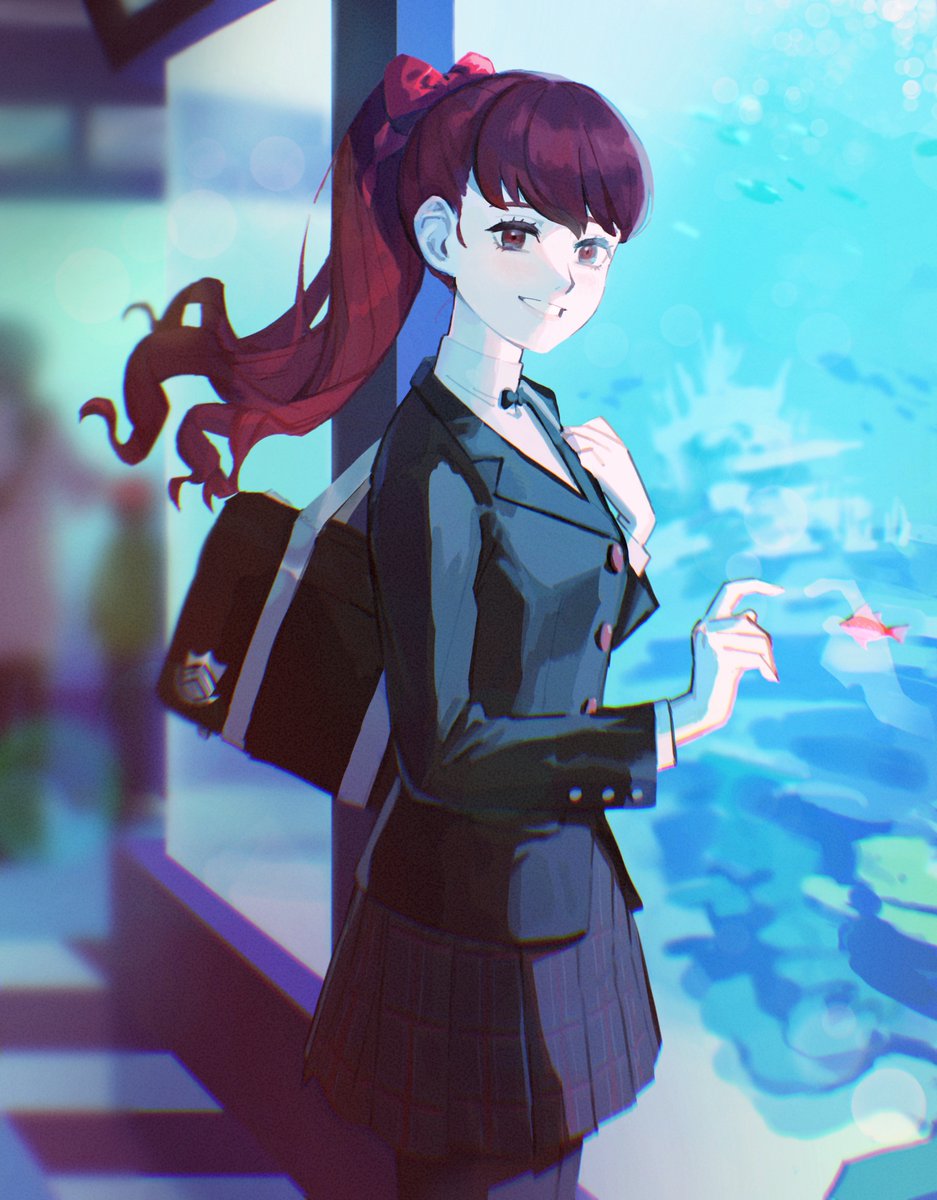 1girl shuujin academy school uniform smile school uniform skirt red hair jacket  illustration images