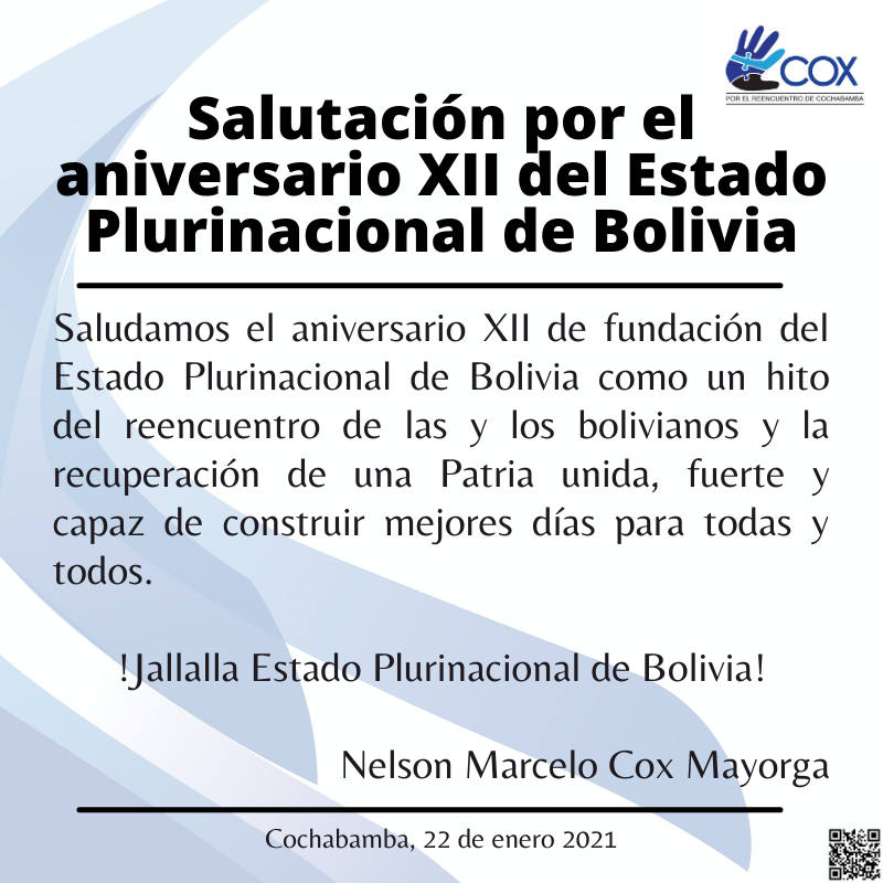 cox_oficial's tweet photo. Saludo a la fundación del #EstadoPlurinacionalDeBolivia
#porelreencuentrodecochabamba
#CoxAlcalde https://t.co/H0jYSDIn2r