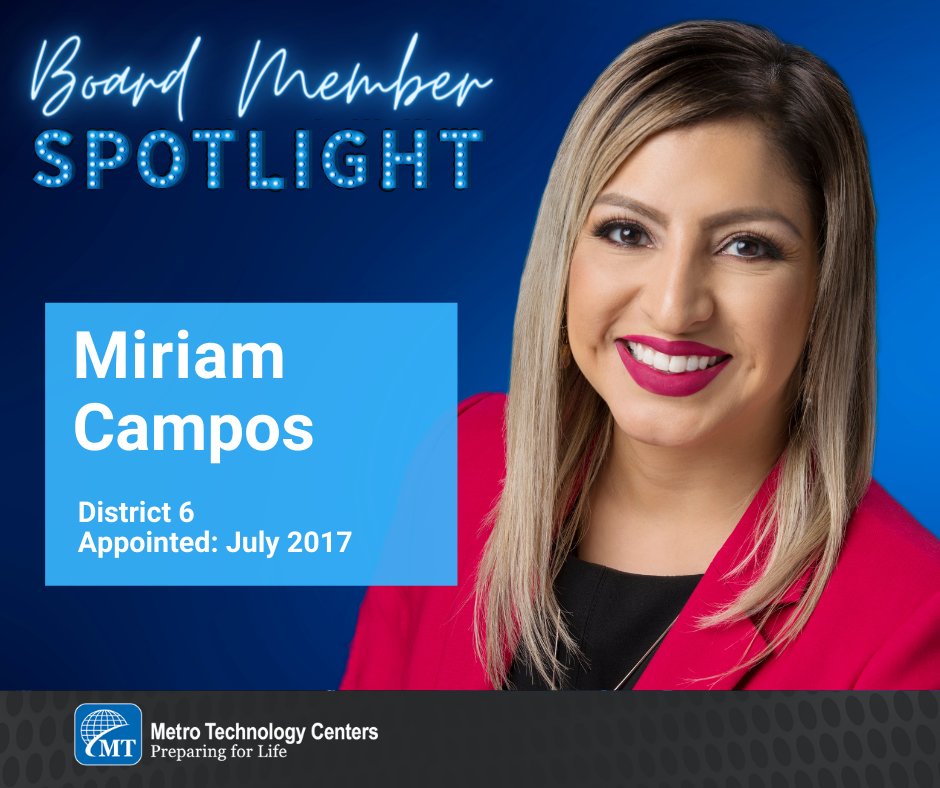 MetroTechOKC's tweet photo. It's Board Appreciation Month!  Metro Tech would like to thank Ms. Miriam Campos for her dedicated service on the Board of Education. Ms. Campos represents District 6 and has served for 4 years since joining the board in '17. #itsagreatdayatmetrotech #mt4life #okcareertech #nsba https://t.co/Fjqee0rZRT
