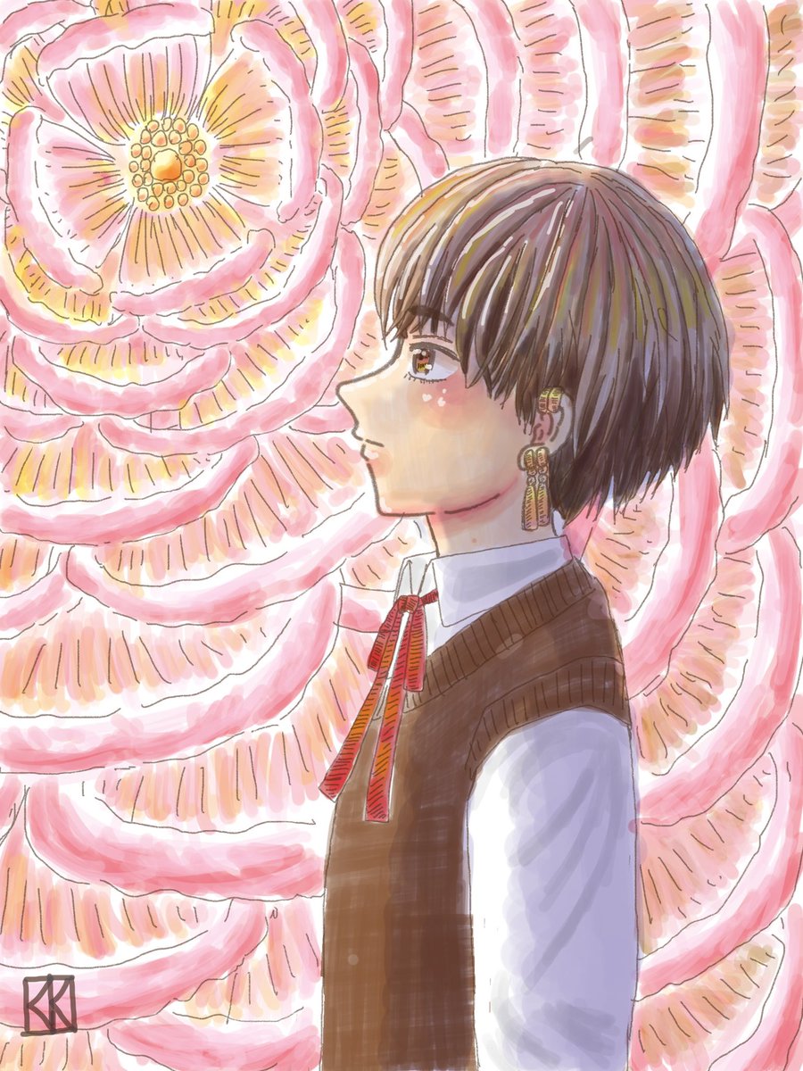 青野 きく 男の子の横顔と牡丹の花が好きです そなたの描いた横顔が見たい 創作 創作男女