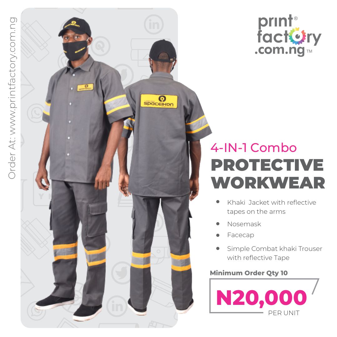 Printfactoryng's tweet image. #StaySafe #StayProtected 
Buy the 4-in-1 Combo workwear branded in your company's name
Click the link to order: printfactory.com.ng/product.../app…
Let's talk more
Call/Whatsapp: +2349056871858, +2348175169736 +234 703 834 5937 
#printfactoryng #workwear #constructionworker #corporatewears