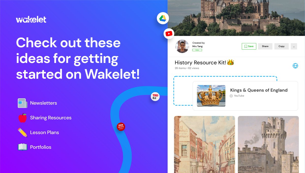 Begin your Wakelet journey today with these awesome educator-inspired ideas!🚀🌔

🌠Newsletters
🌠Digital Backpacks
🌠Lesson Plans
🌠Portfolios

Find more use-cases &amp; ideas from the Community and get started at learn.wakelet.com 

#WakeletWave  🌊🏄‍♂️