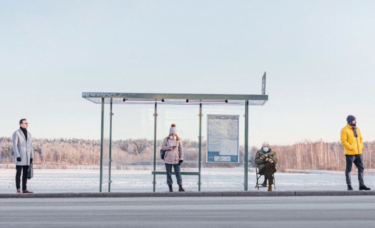 Joelwillans's tweet image. Great to see Bernie’s familiar with the Finnish appreciation for personal space