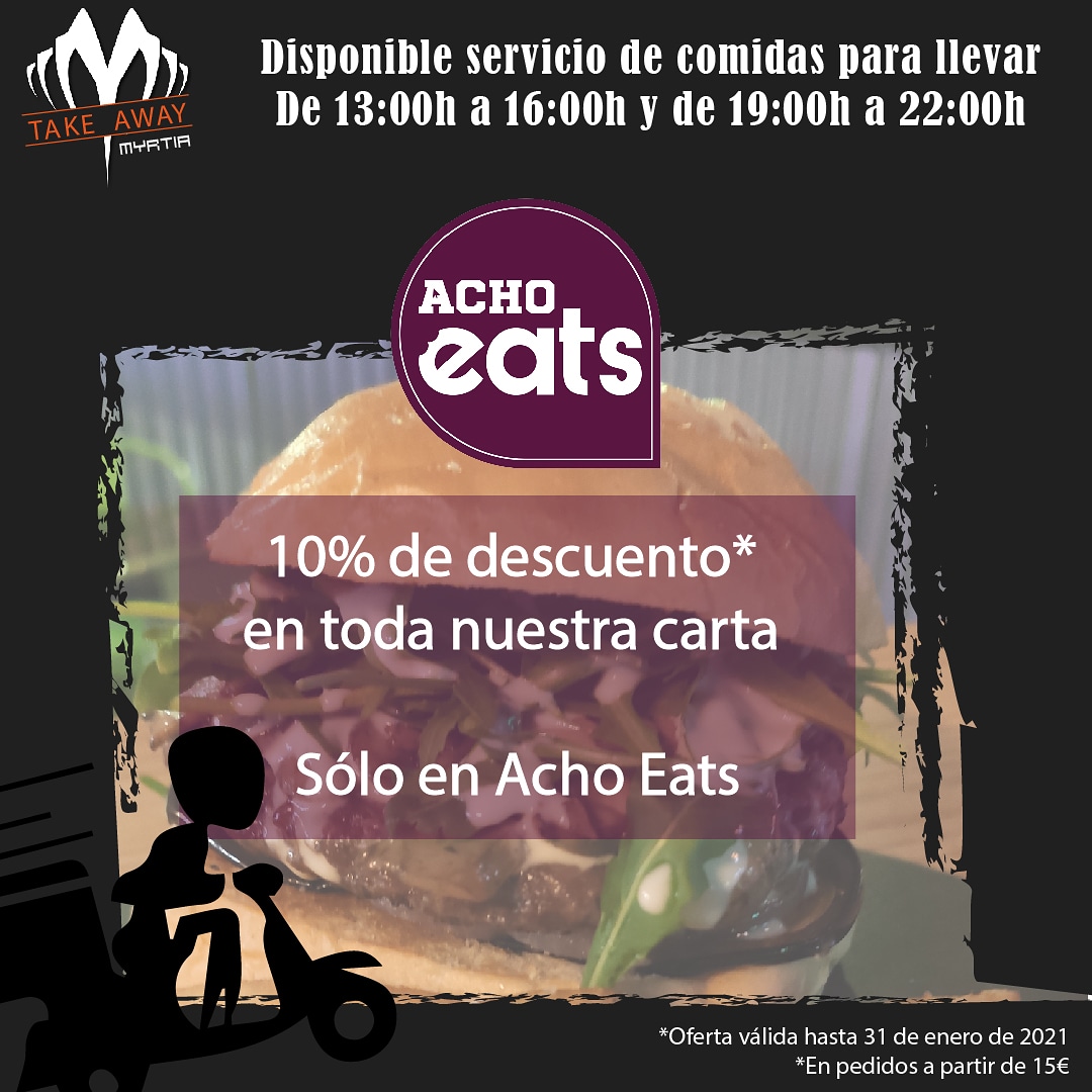 📣 OFERTÓN 💯

10% DE DESCUENTO en toda nuestra Carta. 
Sólo en Acho Eats
Hasta el 31 de enero de 2021