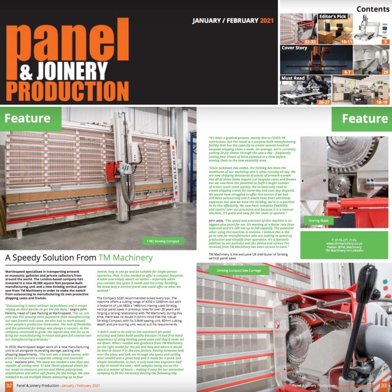 csj_pr's tweet photo. January's issue of @panelandjoinery has landed and what a bumper issue it is. Read the latest customer story from @tm_machinery and #Striebig AG on pages 32-33.
#VerticalPanelSaw #MartinSpeed #StriebigCompact #TMMachinery https://t.co/fiR1e9b8N3