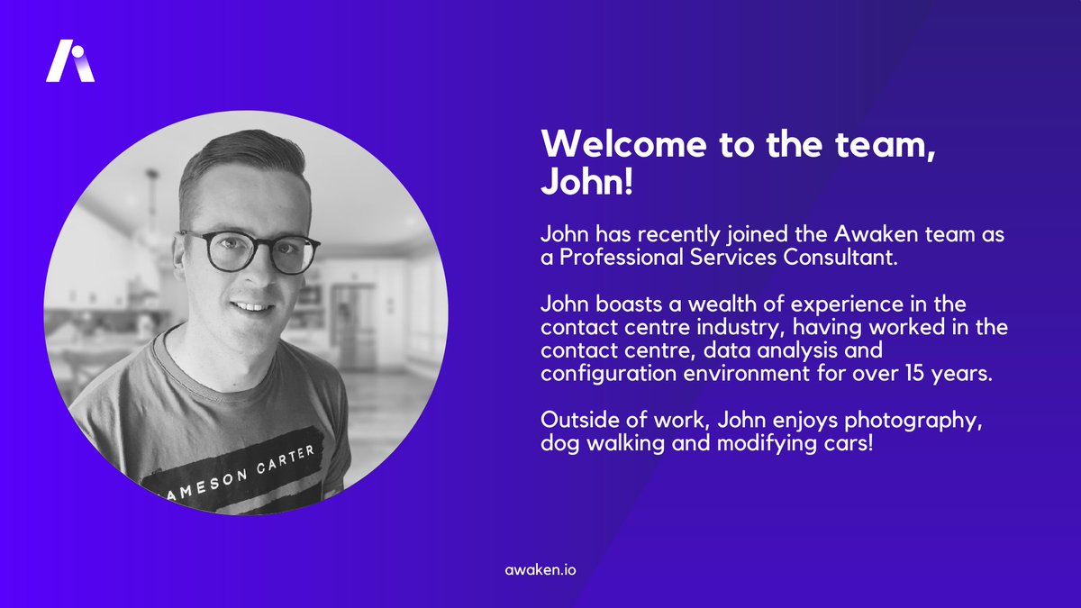We're thrilled to welcome John to the team as our Professional Services Consultant 👋

John has a wealth of experience having worked in the contact centre, data analysis and configuration environment for 15+ years. 

It's a pleasure to have you onboard, John! 

#NewHire