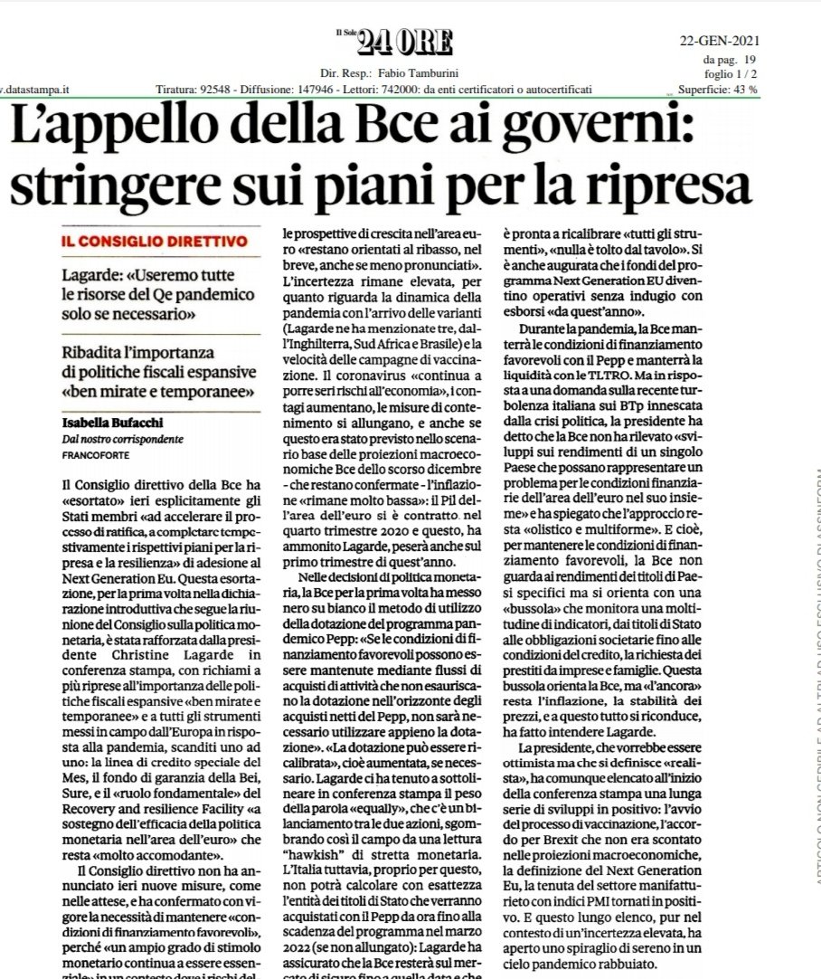 franciungaro's tweet photo. Il Consiglio direttivo della @ecb - European Central Bank - ha esortato gli stati membri ad #accelerare i rispettivi PNRR per l'adesione al #NextGenerationEU.
@Lagarde ha affermato l'importanza delle #politiche #fiscali #espansive ben mirate.
@LDRaimondo @cesareavenia https://t.co/H36qpBd9cW