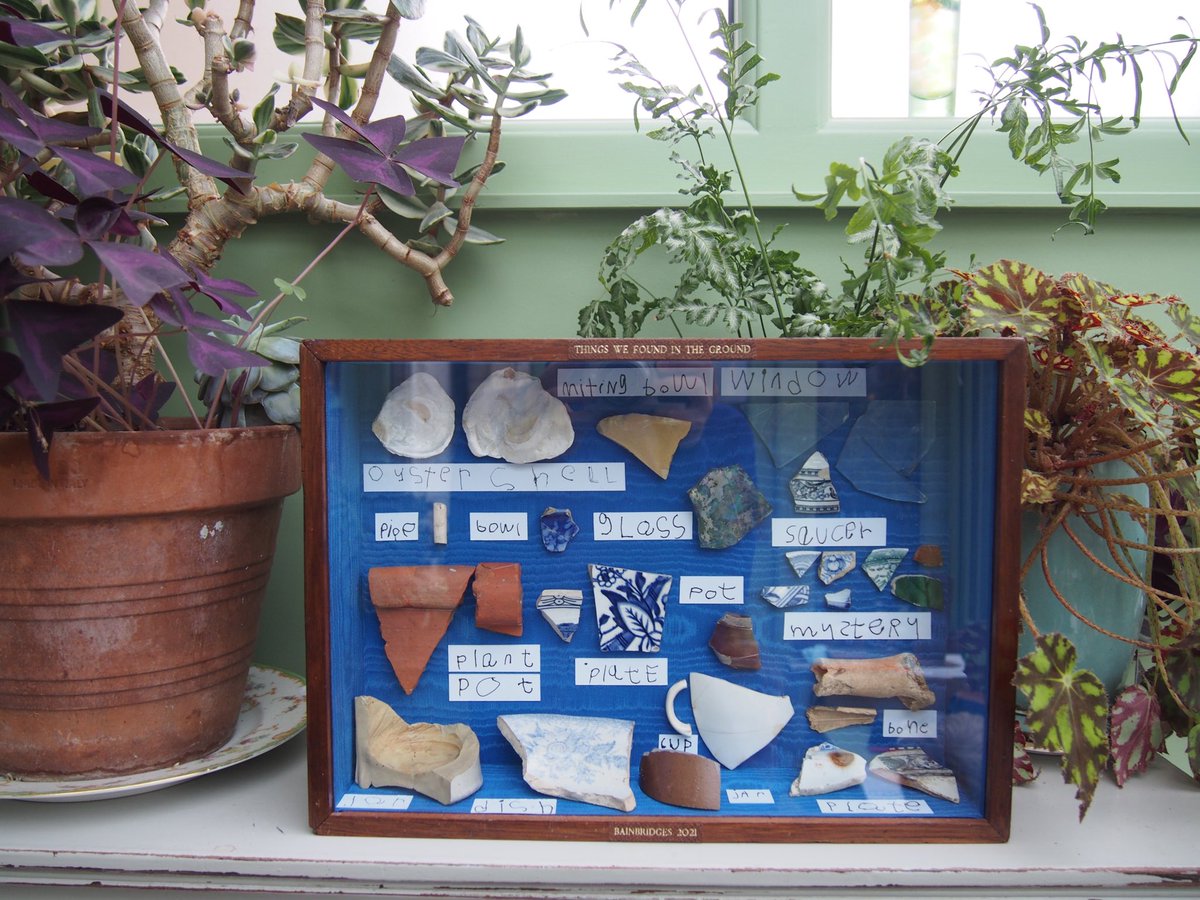 And here it is, our mini exhibition. Tristram and I built a display cabinet and the kids painstakingly wrote outthe "interpretation." I was going to put it in my new studio, to come full circle, but the kids have claimed it for their bedroom. Curators' audio tour coming up next.