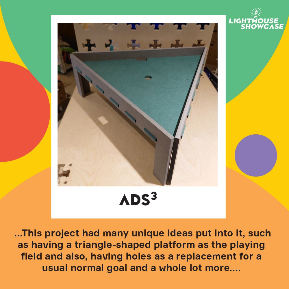 VivistopOrchard's tweet photo. You should try playing this triangular-shaped table football with two of your friends. We bet you would have so much fun!
Ads3 (Attack Defence Shoot for 3 players), creatively designed by Jeremy Fang. Come and experience play in another level at Lighthouse Showcase. https://t.co/MExUUdp0FJ
