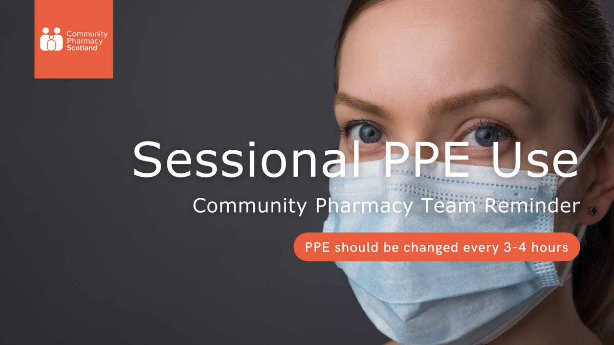 We have had further reports of pharmacy team members self-isolating due to Track &amp; Trace, to ensure we reduce these cases we would like to remind CP teams of the importance of sessional use of PPE - ensuring PPE is changed at least every 3-4 hours bit.ly/CPSCOVID-19