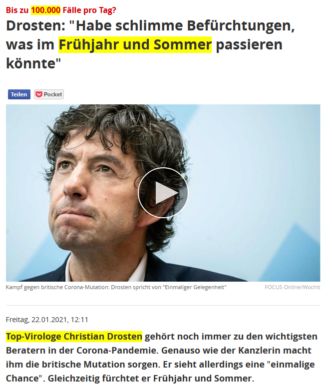 8/ Mistakes can happen, even though they shouldn’t as each of his misjudgement has a tremendous societal impact. Today (22/01/21), “top-virologist” (sic!)  @c_drosten stated in an interview that he could imagine 100.000 daily new cases in Germany during the spring/summer.