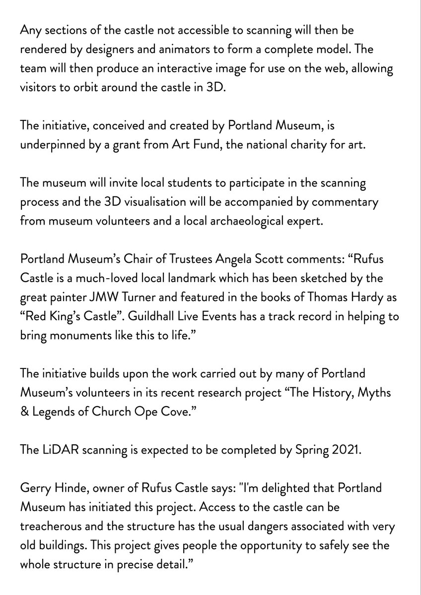 PortlandMuseum1's tweet photo. Portland Museum are delighted to announce our successful bid for @artfund's Respond and Reimagine Programme! ￼🥂
In collaboration with @guildhallschool,  Rufus Castle is to undergo LiDAR scanning to produce a 3D digital model, which will be available to explore for free online https://t.co/9RQGNowCwT