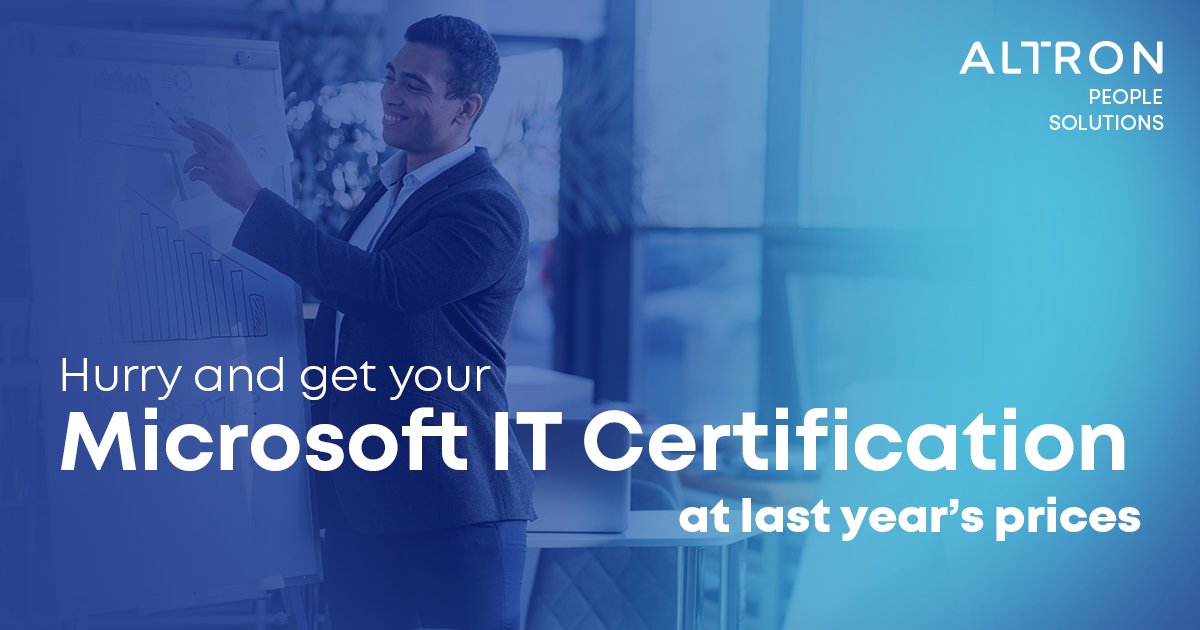 AltronPS's tweet photo. Sign up and attend selected @Microsoft Specialist IT training courses before the end of February 2021 to qualify for 2020 prices. Beat the annual price increase and build new skills to be future-fit for the career of your choice.

View courses here: https://t.co/WWYtYj6FRA https://t.co/E01CJIbLye